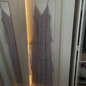 Love Stays True Lilac Swiss Dot Tiered Maxi Dress
